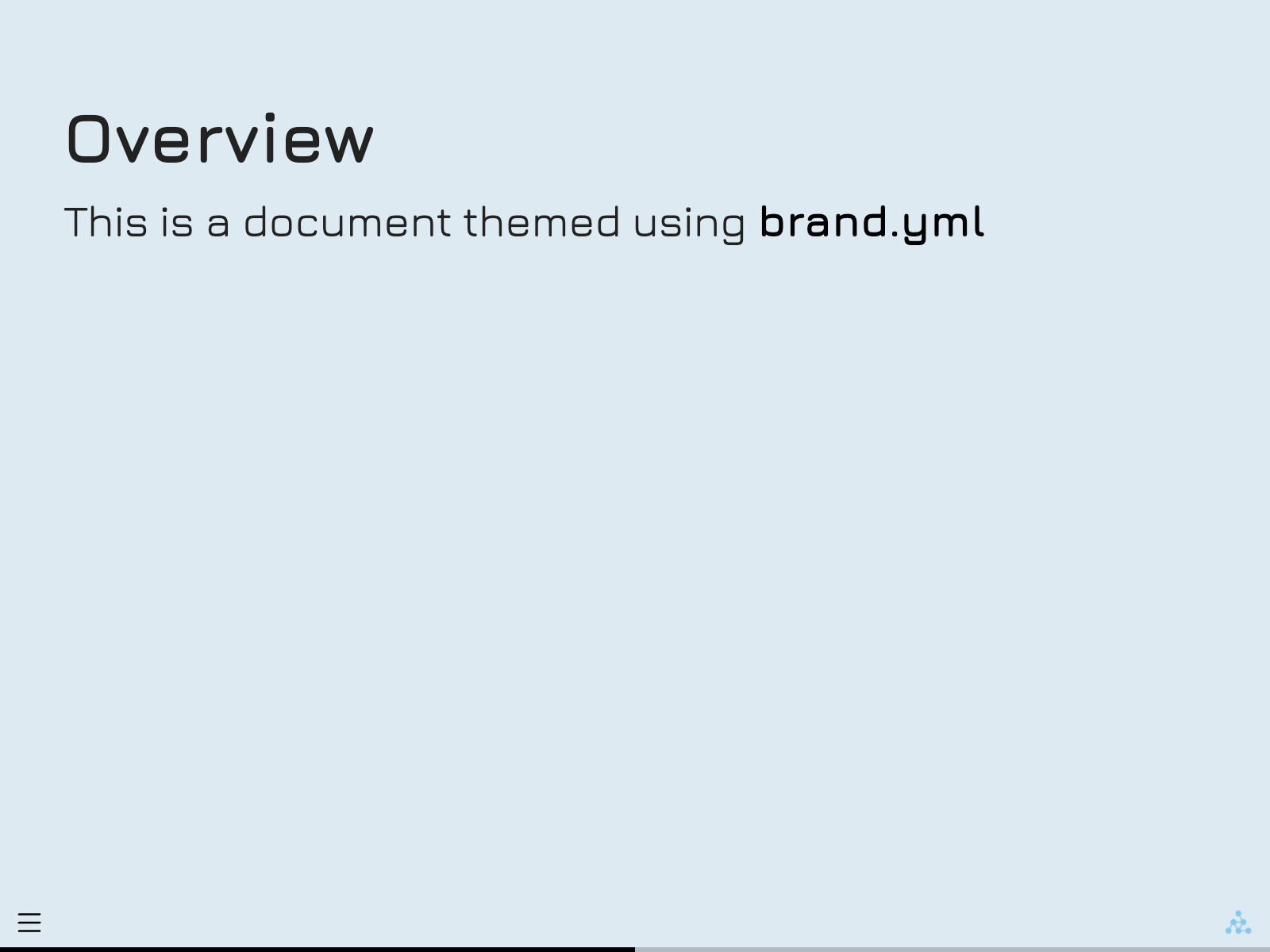 Screenshot of a presentation. The text is dark grey on a light blue background, using a rounded sans-serif typeface, a logo appears in bottom left of the slide.